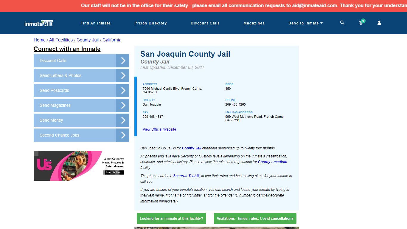 San Joaquin County Jail - Inmate Locator - French Camp, CA