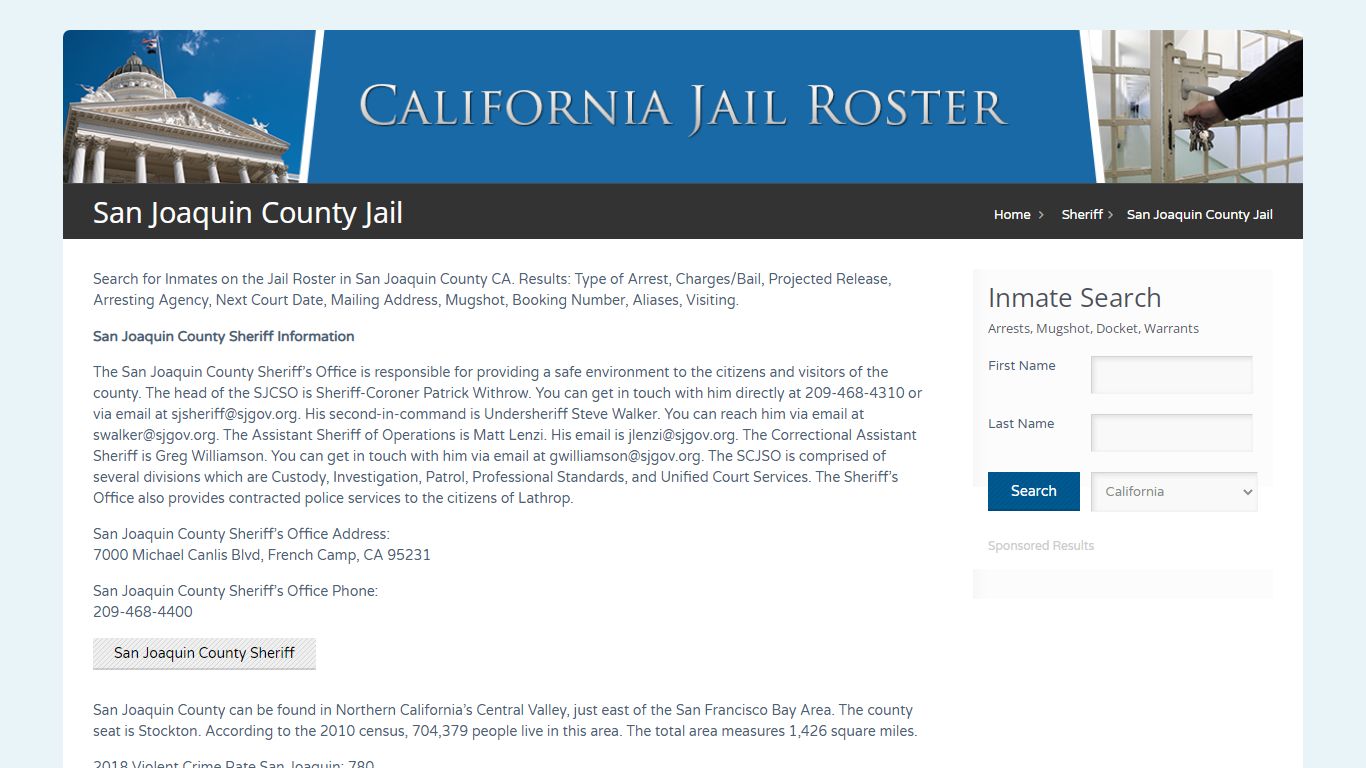 San Joaquin County Jail | Jail Roster Search